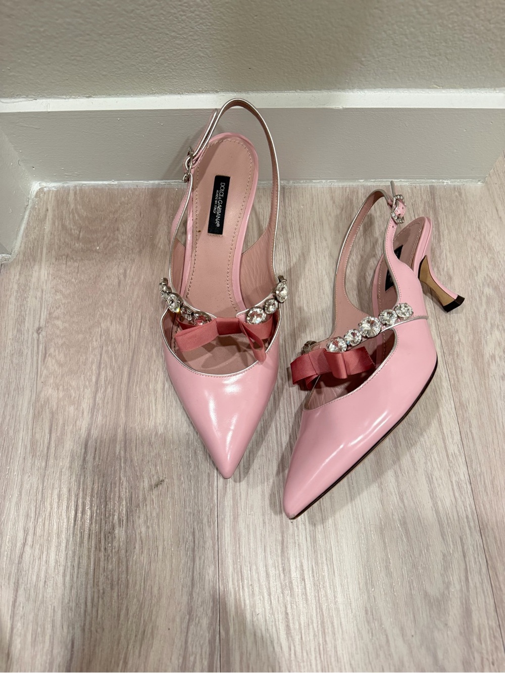Dolce & Gabbana Pink Embellished Slingback Pointed-Toe Heels